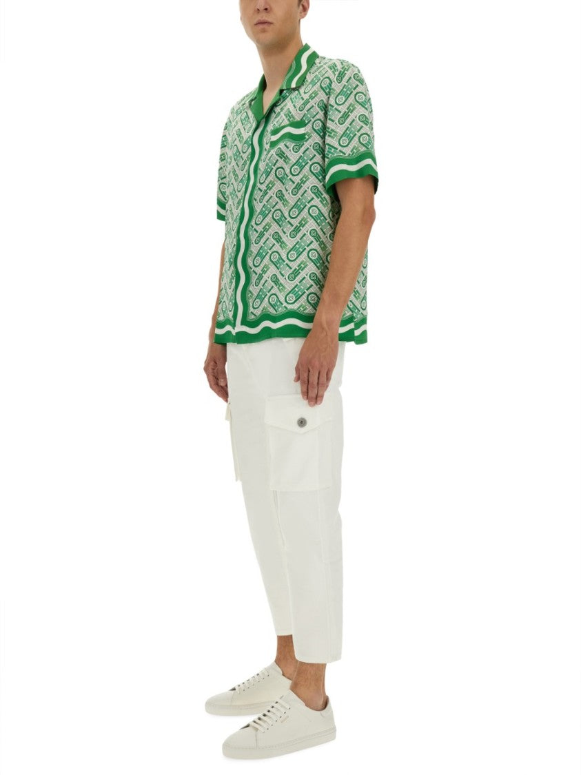 Casablanca Retro-Patterned Short-Sleeved Silk Shirt