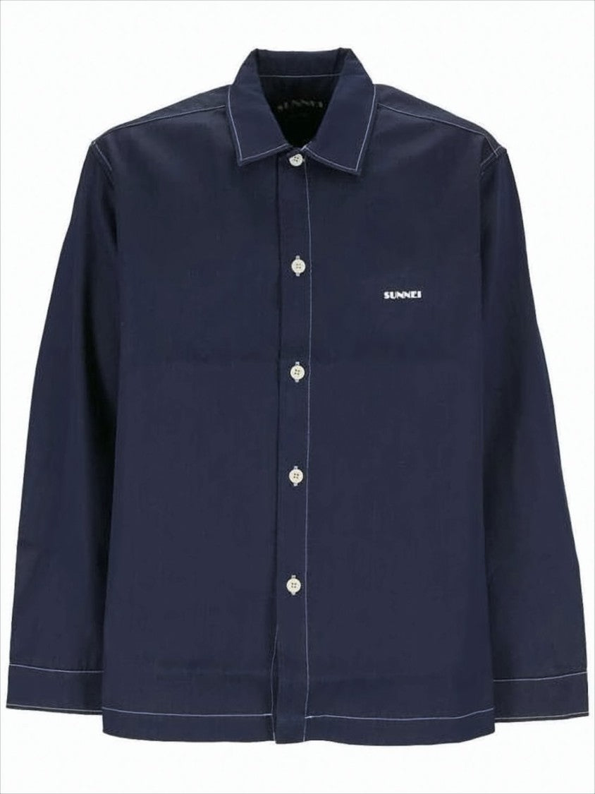 Sunnei Navy Blue Denim Shirt With Contrast Stitching