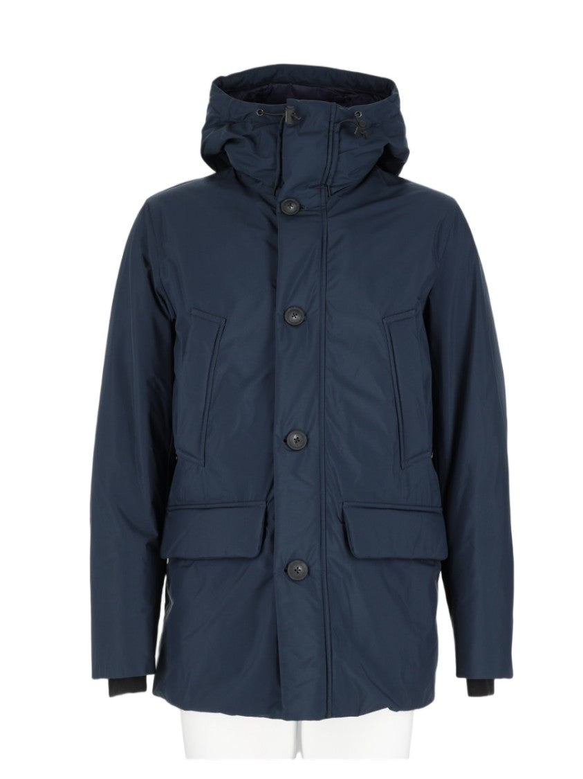 Woolrich Blue High-Collar Wool-Blend Jacket