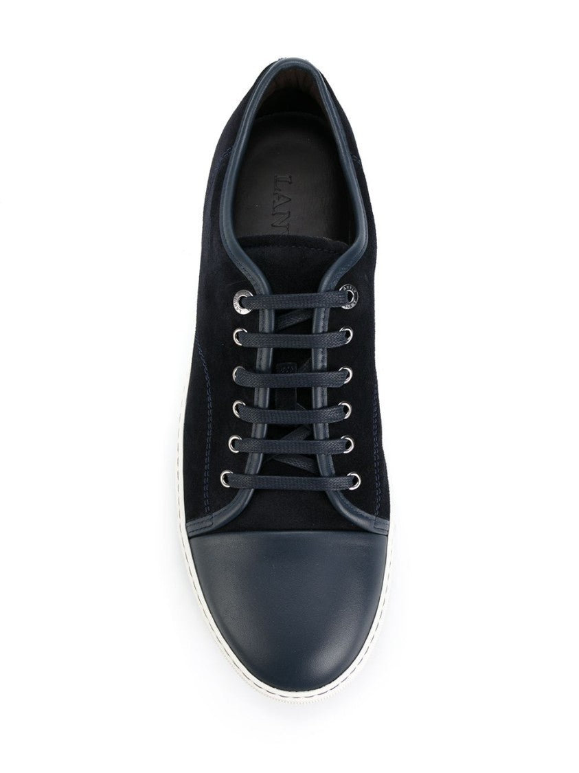 Lanvin Navy Blue Suede Contrast Toecap Sneakers