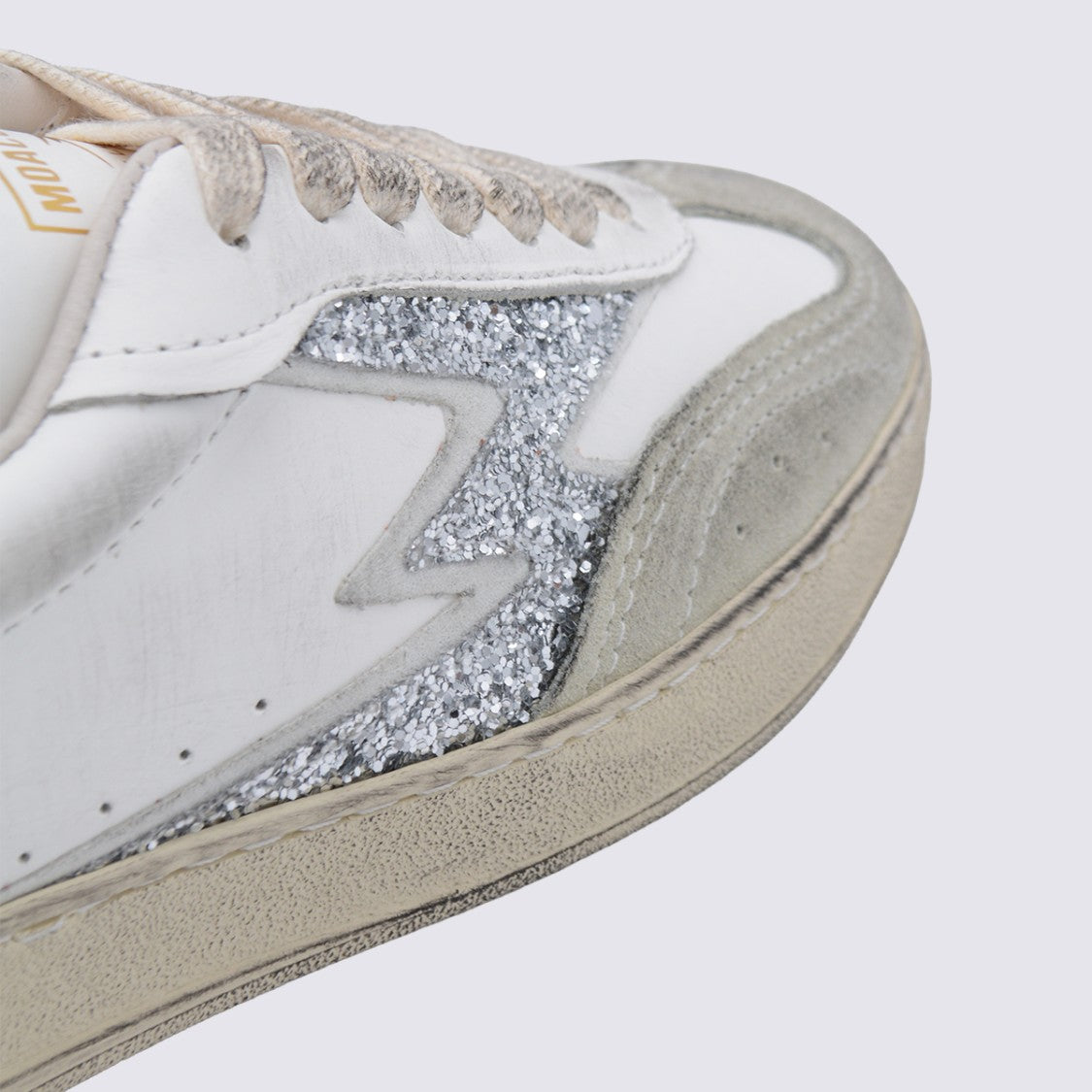 Moaconcept Silver And White Leather Sneakers From Moaconcept Featuring Round Toe, Laces Fastening, Logo Print And Rubber Sole.