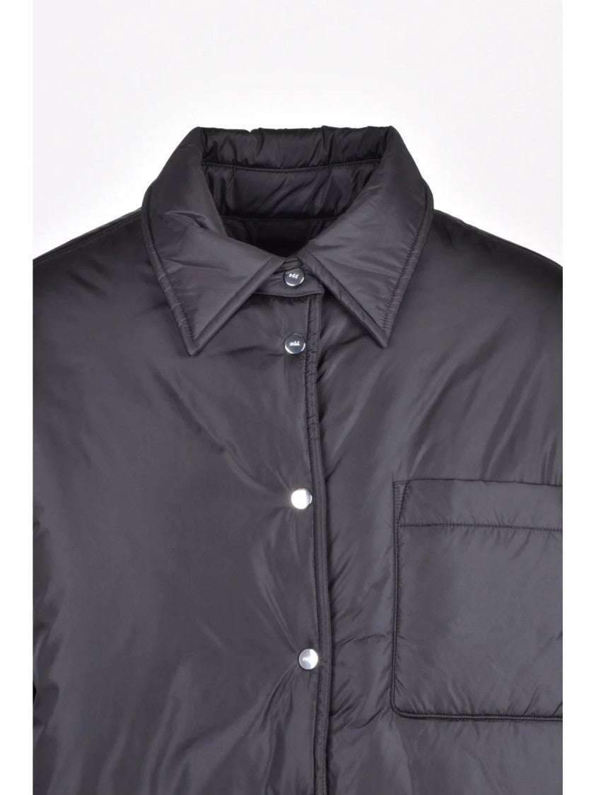 Add Down-Filled Black Nylon Short Coat With Snap Button Closure