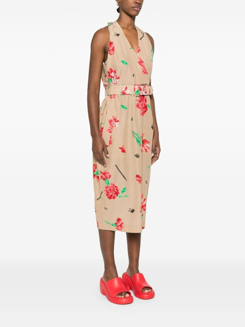 Moschino Beige Halterneck Belted Waist Midi Dress