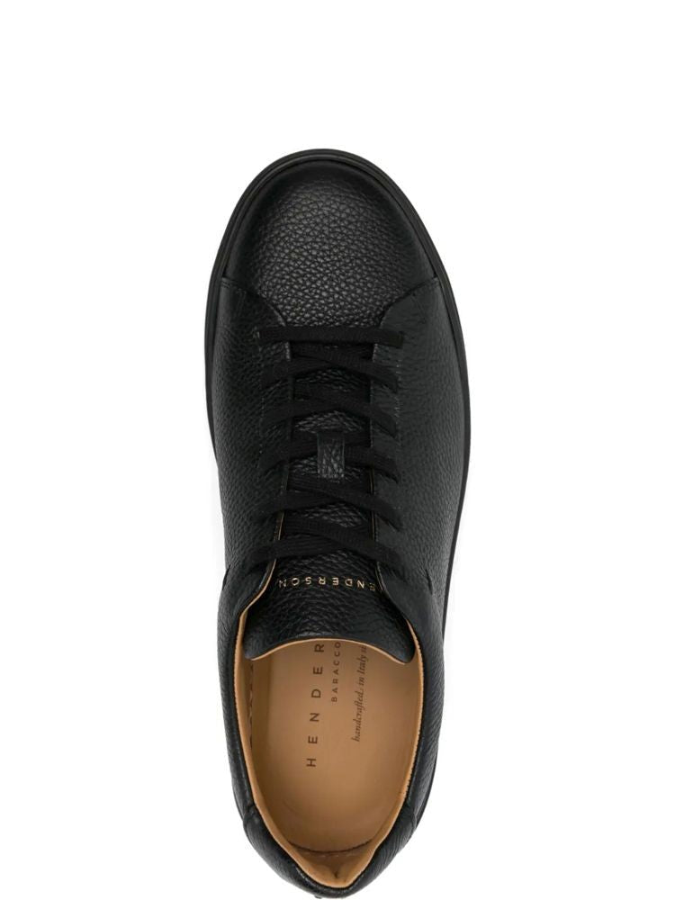 Henderson Black Textured Leather Cushioned Sole Trainers