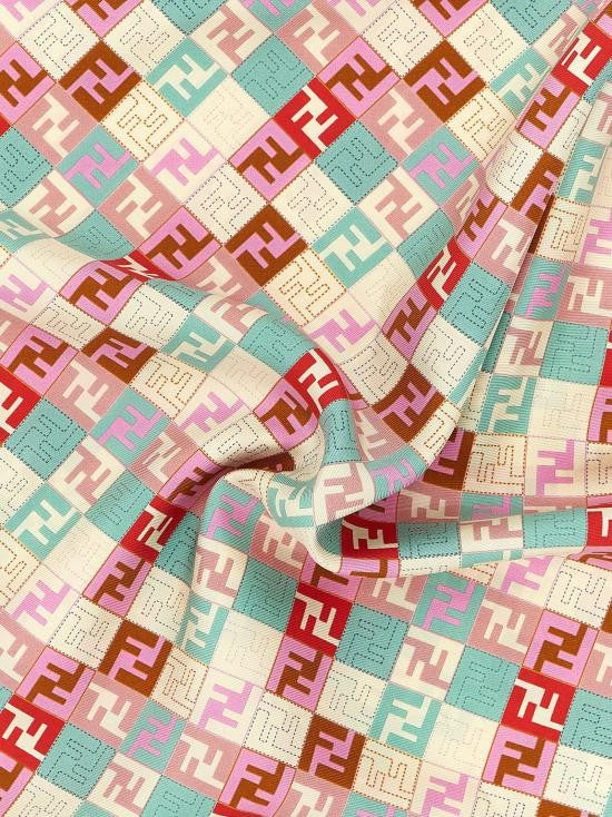 Fendi Silk Scarf With Geometric Pattern In Pastel Shades