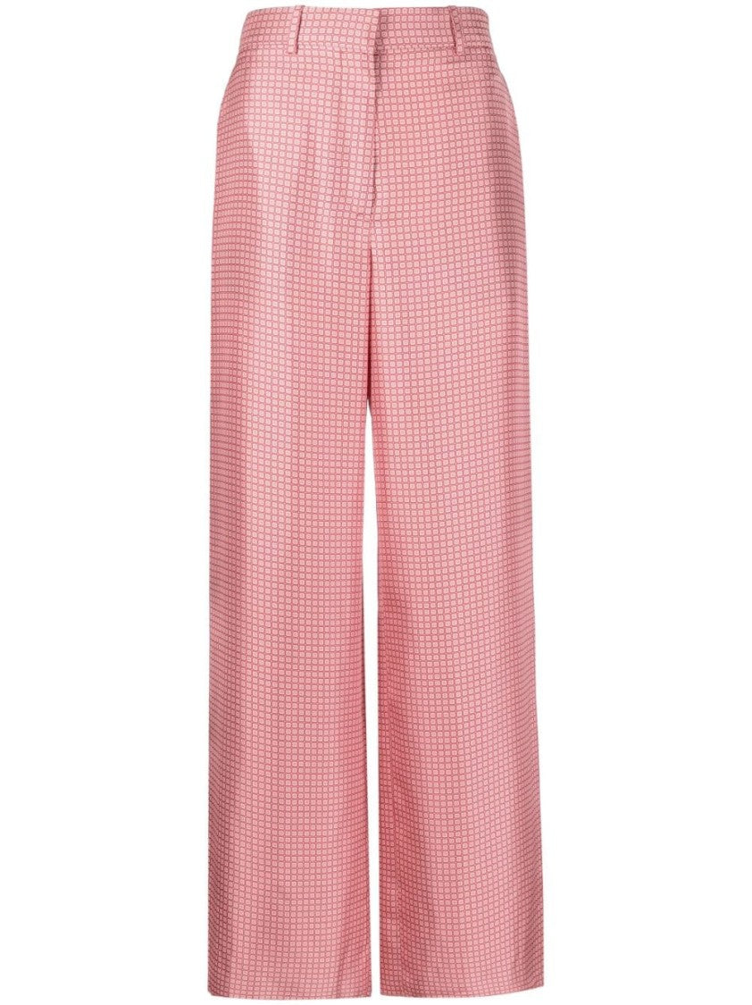 Lanvin Geometric Print Silk Wide-Leg Trousers