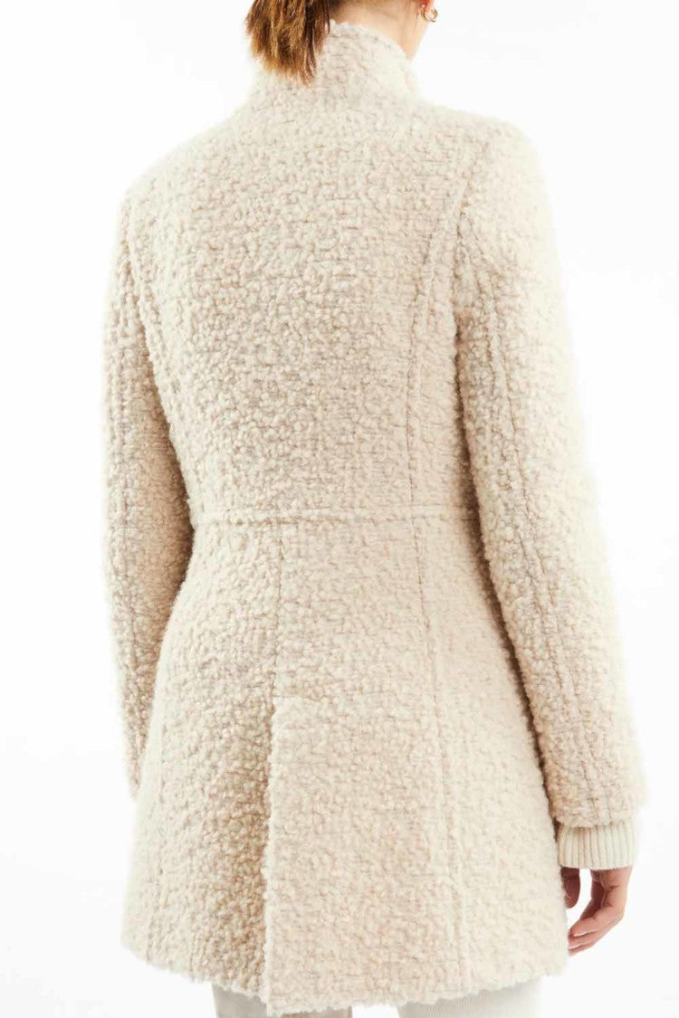Fay Textured Mid-Length Coat With Curly Fabric