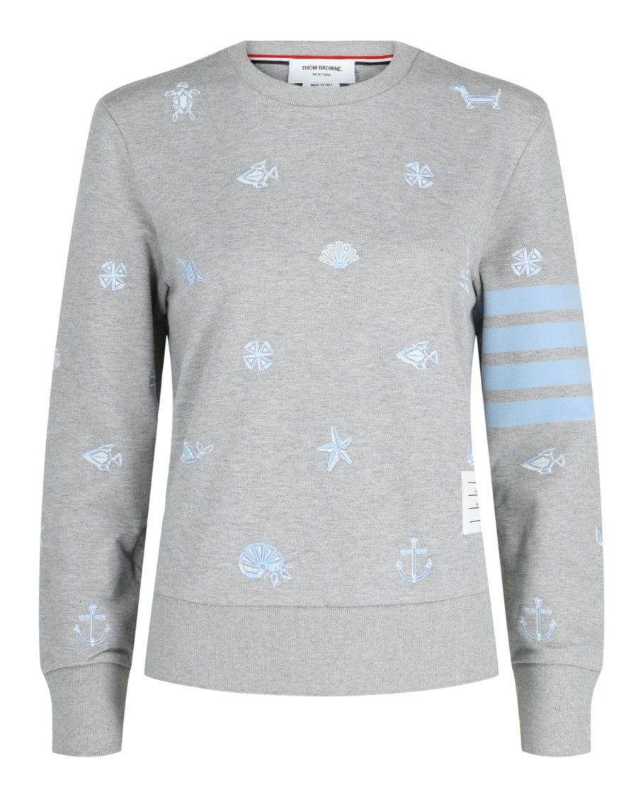 Thom Browne 4-Bar Nautical Crewneck Sweatshirt