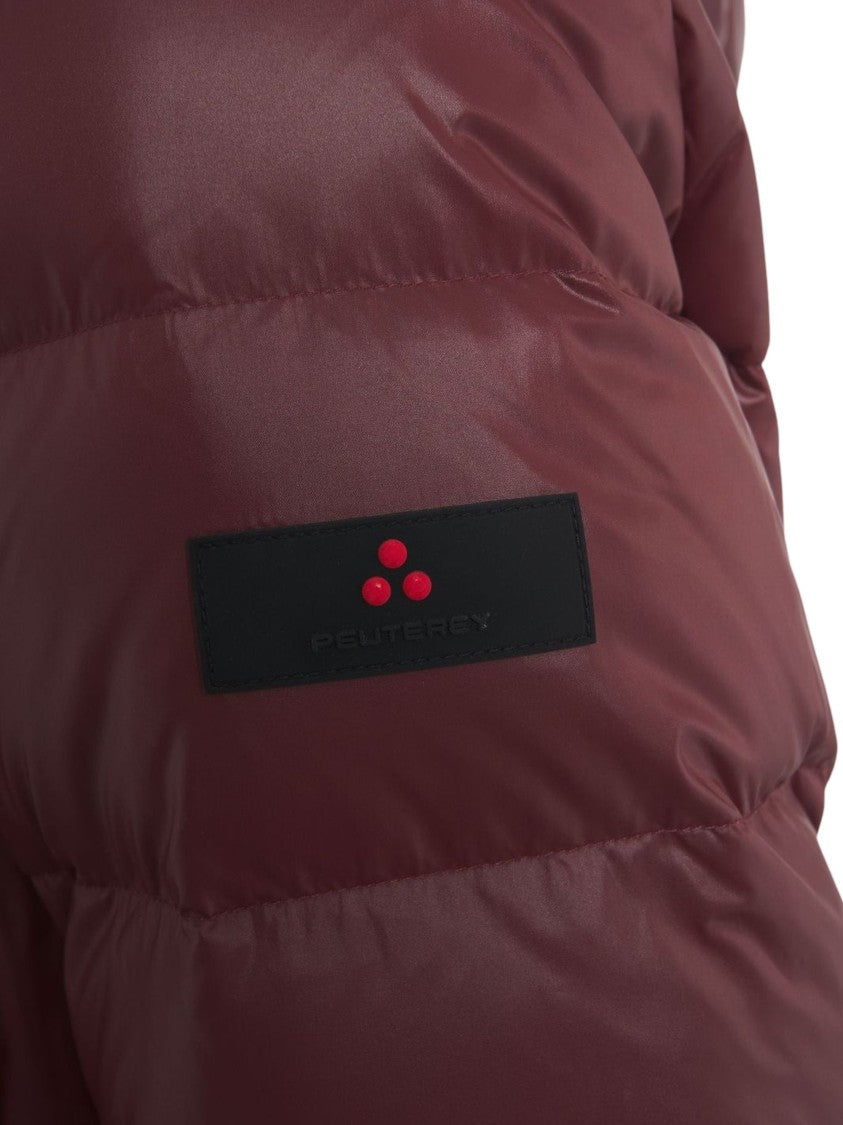 Peuterey Burgundy Quilted Hooded Logo Patch Down Jacket