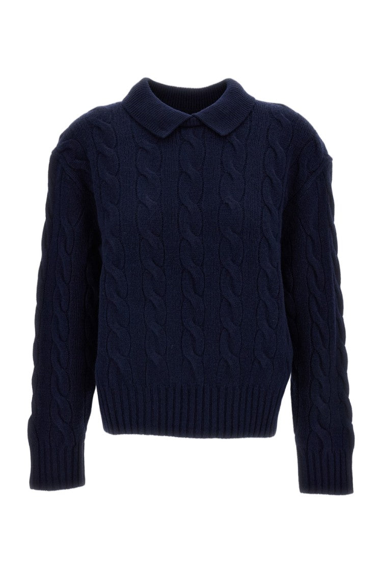 Polo Ralph Lauren Blue Cable-Knit Wool-Cashmere Polo Sweater