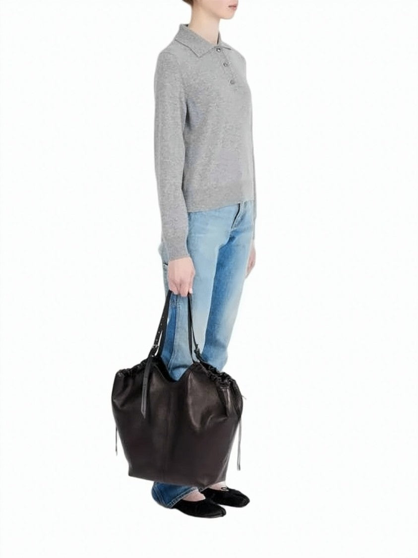 Maison Margiela Spacious Drawstring Tote Bag In Natural Leather