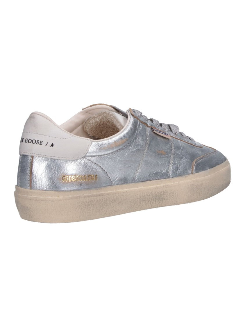 Golden Goose Metallic Silver Leather Sneakers With Distressed Detailing