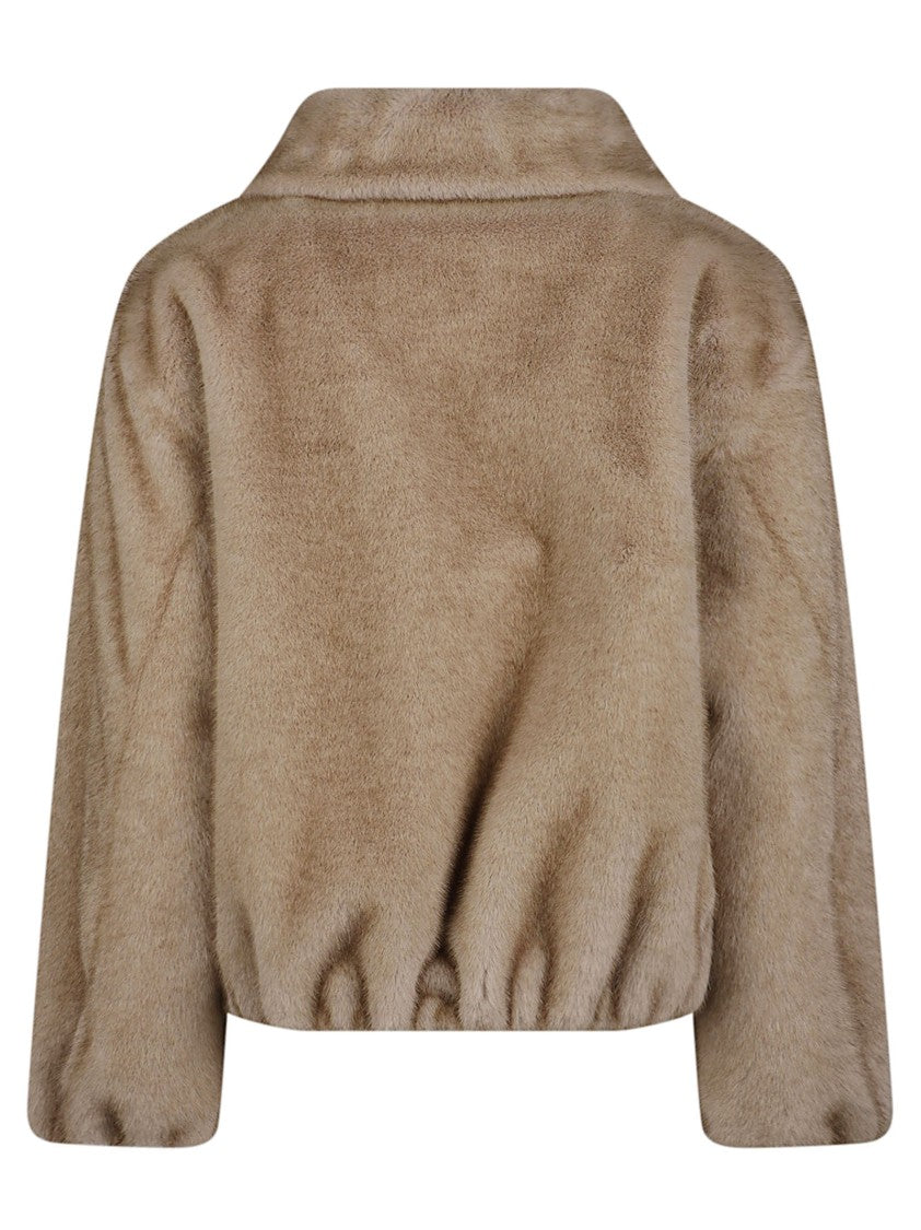 P.A.R.O.S.H. Soft Plush Faux Fur Jacket With Cropped Silhouette And Wide Collar