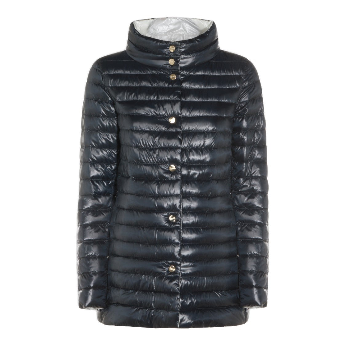 Herno Glossy Quilted Short Coat With Metallic Buttons