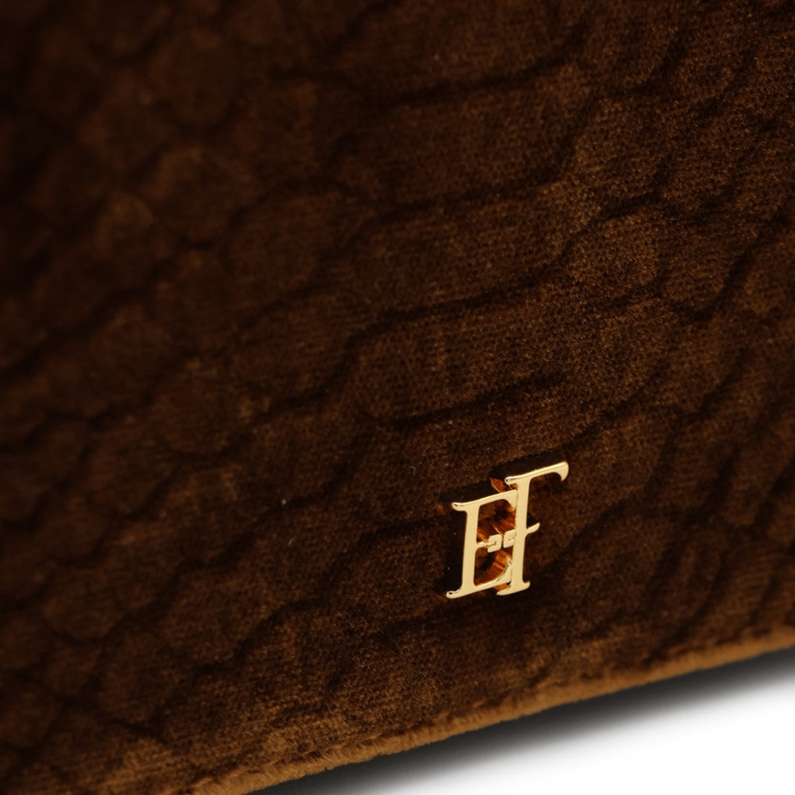 Elisabetta Franchi Structured Brown Velvet Gold Accent Shoulder Bag