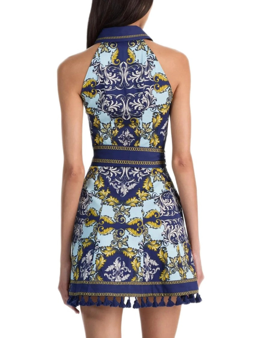 Alice Olivia By Stacey Bendet Blue Lucy Halterneck Cotton Mini Dress