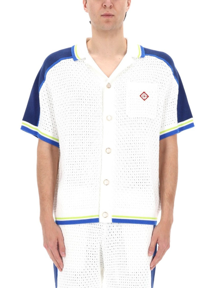 Casablanca Crochet Striped Ribbed Trim Shirt
