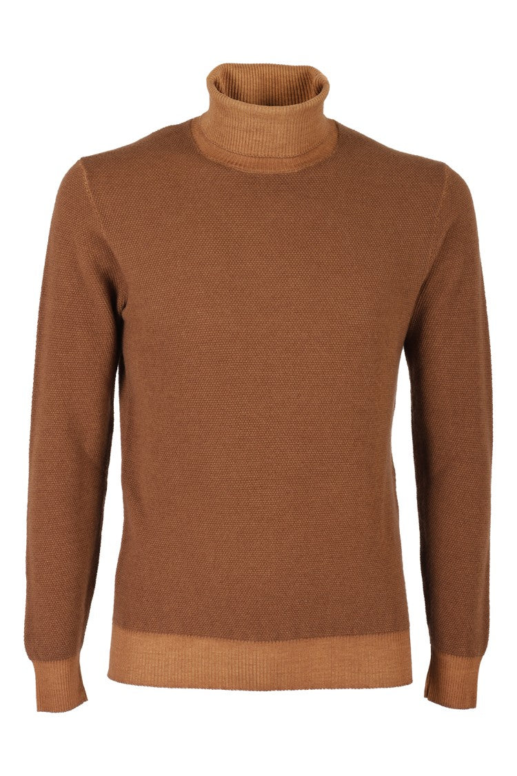 Circolo 1901 High Turtleneck Merino Knit Sweater In Warm Camel