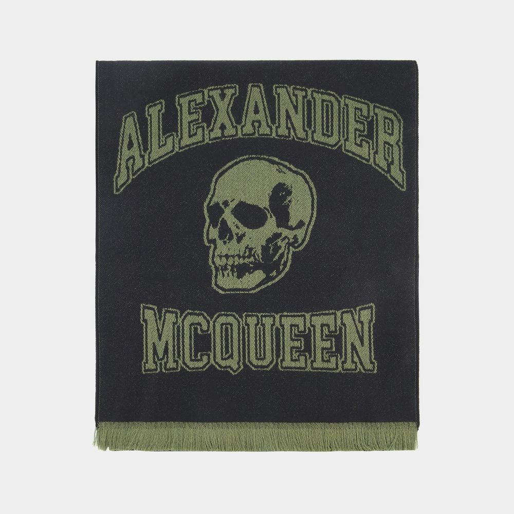 Alexander Mcqueen Varsity Skull Logo Scarf - Wool - Black