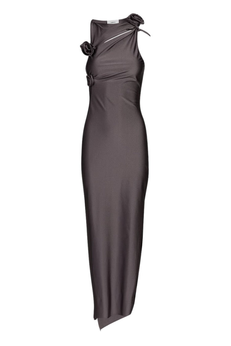 Coperni Gray Flower Gown Asymmetrical Cut-Out Floral Polyamide Evening Dress