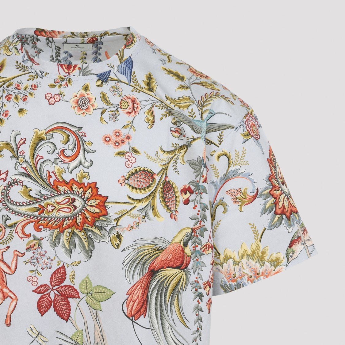 Etro Botanical Print Cotton T-Shirt With Decorative Hem Detail