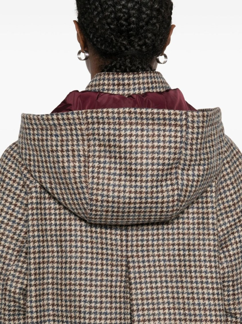 L'impermeabile Multicolour Houndstooth Wool Coat With Boxy Silhouette