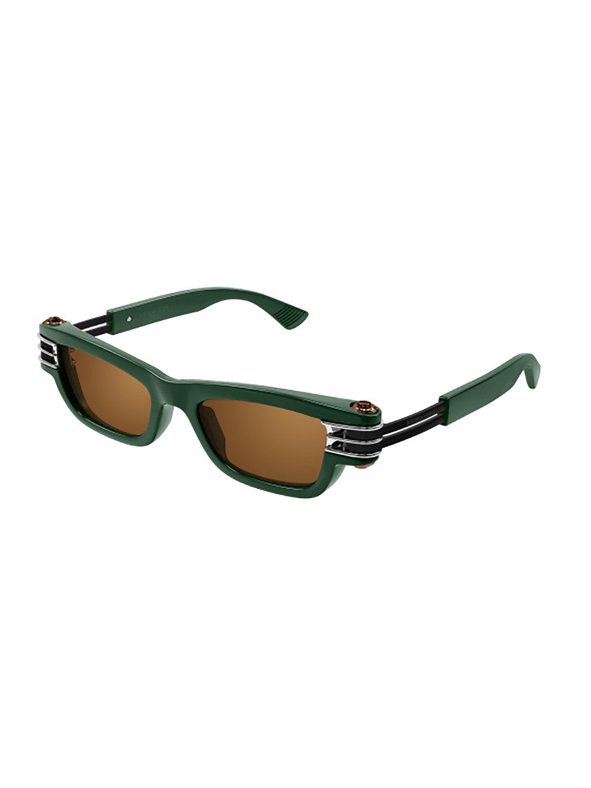 Bottega Veneta Angular Green Frame Sunglasses With Silver Accents