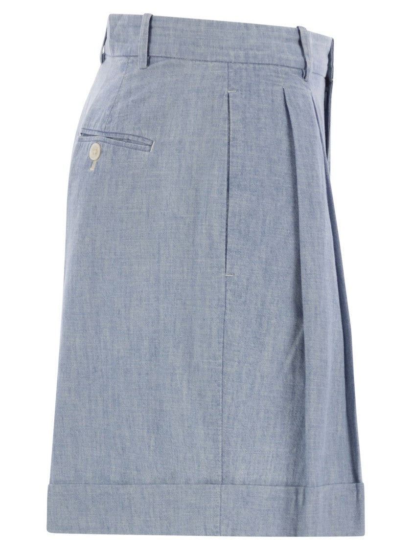 Polo Ralph Lauren Pleated Cotton Chambray Shorts