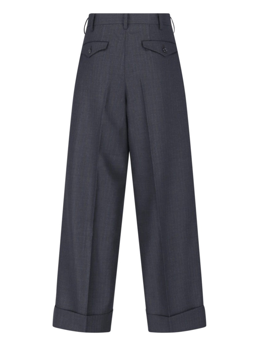 Junya Watanabe Tailored Wide-Leg Trousers In Subtle Pinstripe Grey Wool