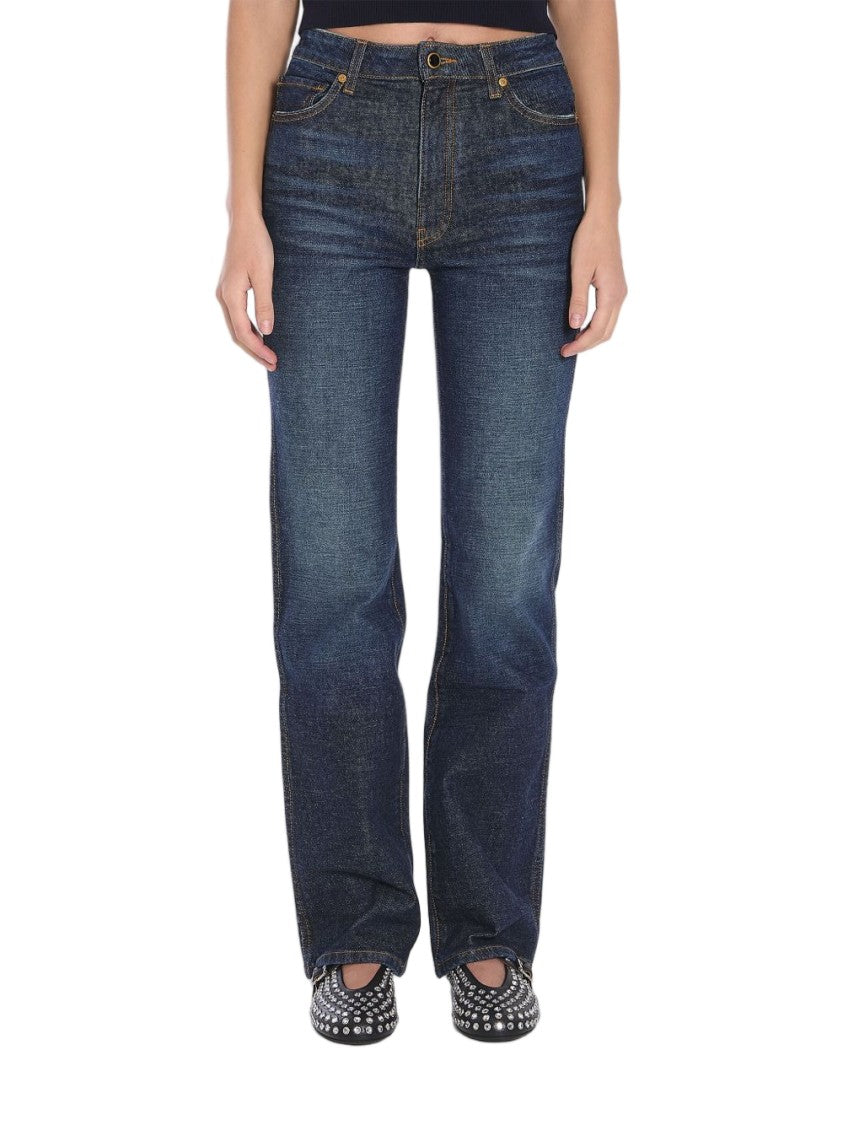 Khaite Blue Cotton Mid-Rise Straight Jeans