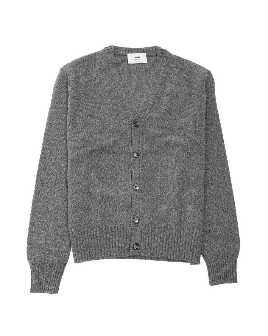 Ami V-Neck Cashmere Cardigan With Tonal Logo Embroidery