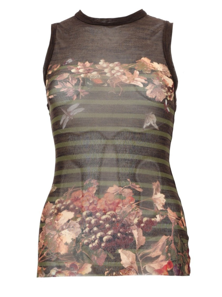 Jean Paul Gaultier Olive Mariniere Grape Semi-Sheer Striped Top