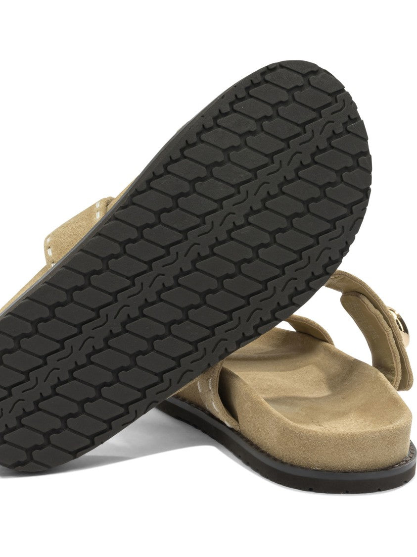 Tory Burch Suede Sandals With Gold-Tone Emblem