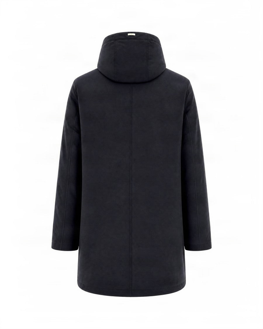 Herno Knee-Length Hooded Jacket With Concealed Zipper And Side Pockets