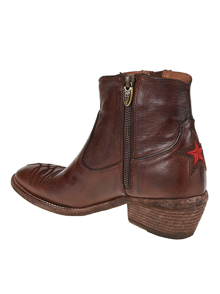 Fauzian Jeunesse Ignis Rich Brown Leather Star Pointed Toe Ankle Boots
