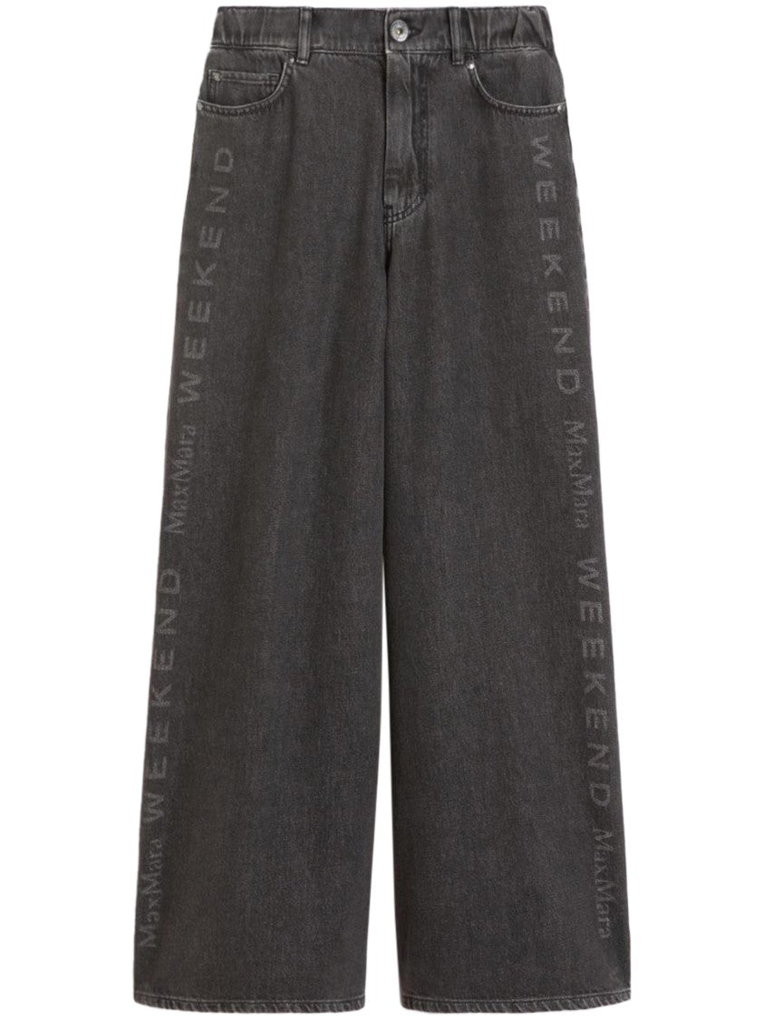Max Mara Wide-Leg Black Denim Pants With High Waist