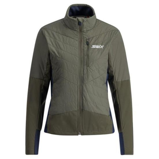 Swix Quilted Green High Collar Jacket With Functional Design