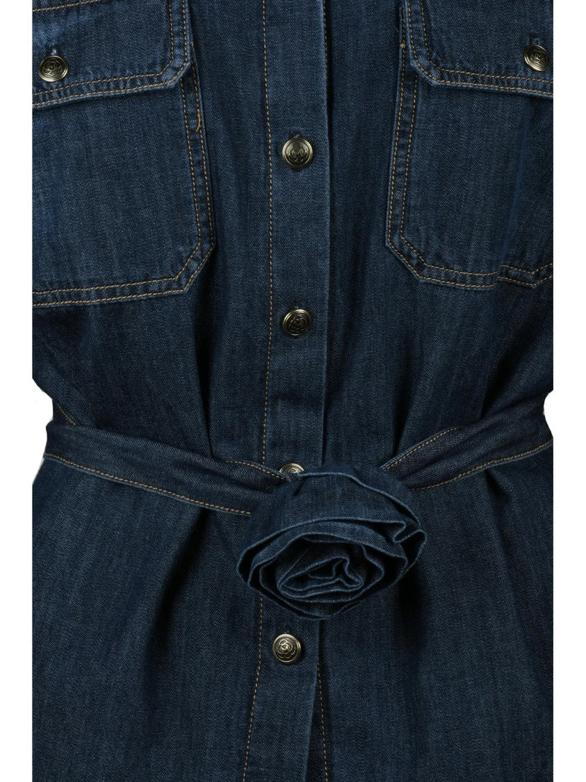 Marella Blue Wide-Fit Denim Cotton Shirt