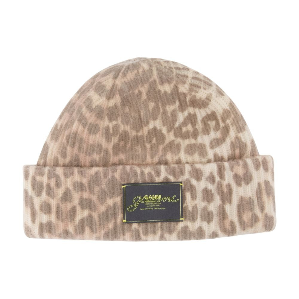 Ganni Graphic Leopard Beanie - Wool - Printed