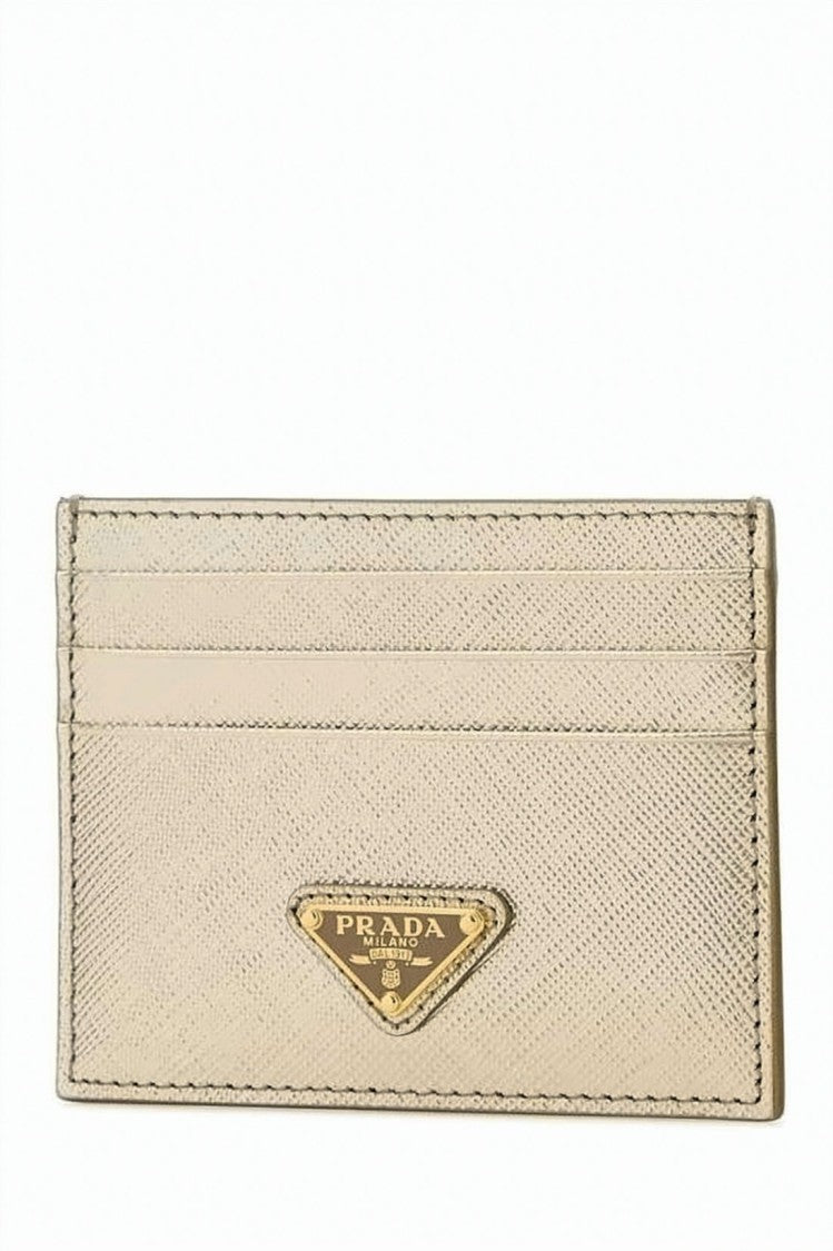 Prada Textured Calf Leather Cardholder With Gold-Tone Logo Plaque