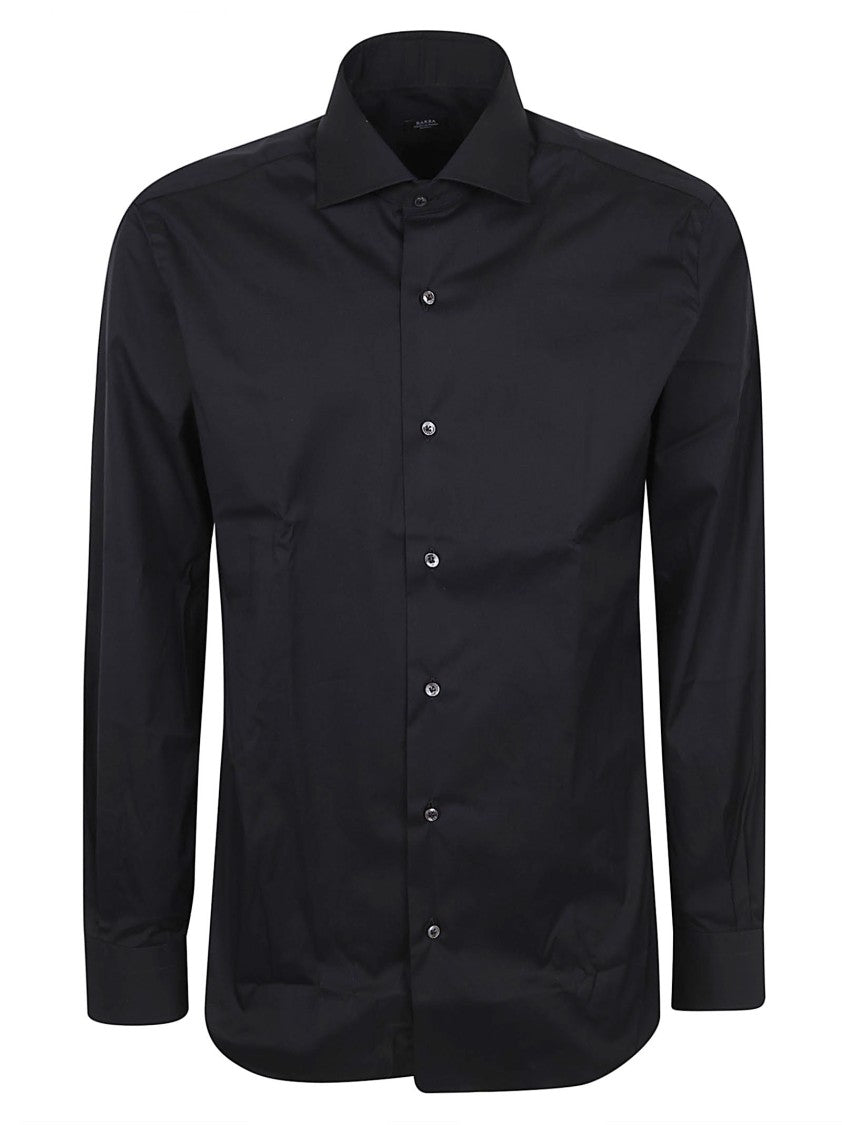 Barba Napoli Slightly Stretch Black Cotton Shirt With Classic Collar