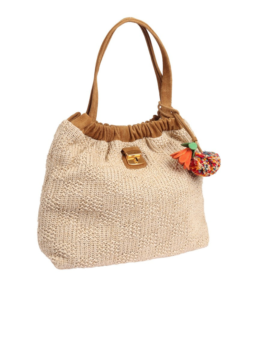 Marc Jacobs Beige Pom Pom Woven Tote Bag