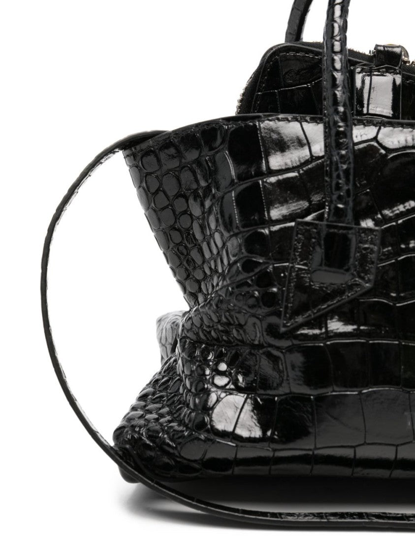 The Attico La Passeggiata Black Crocodile-Printed Mini Top Handle Bag