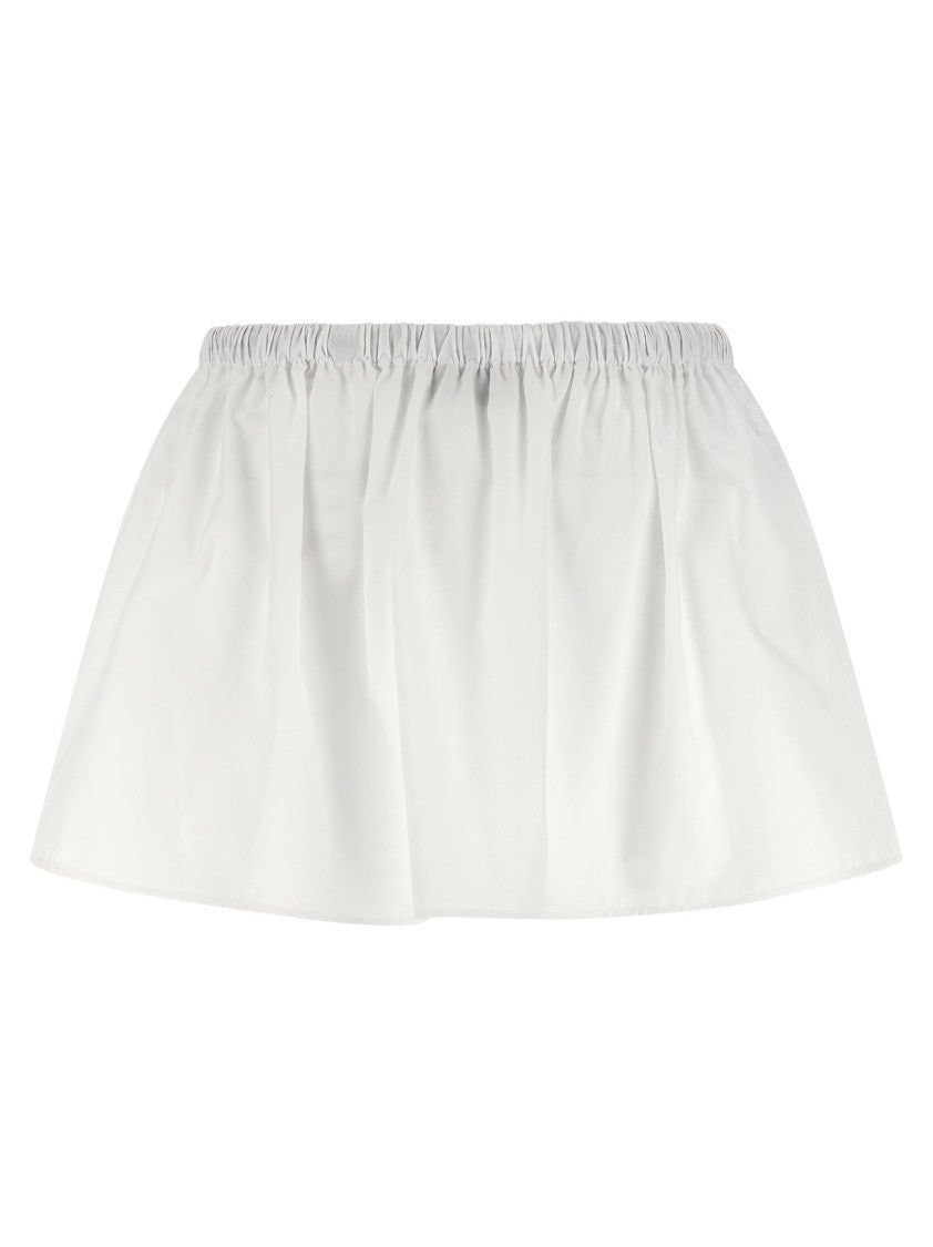Miu Miu Cotton Poplin Mini Skirt With Curled Waistband And Front Pockets