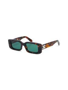 Off-White Bold Rectangular Havana Green Sunglasses With Tortoiseshell Pattern