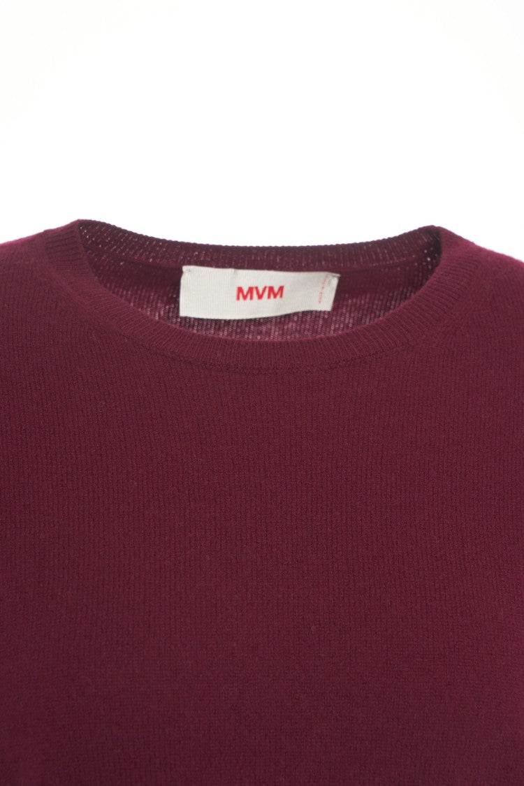 Mvm Burgundy Cashmere Sweater With Ribbed Detailing