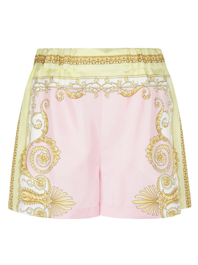 Versace Baroque-Inspired Silk Shorts With Elastic Waistband