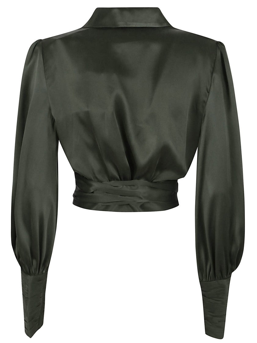 Zimmermann Silk Wrap Top With Puff Sleeves