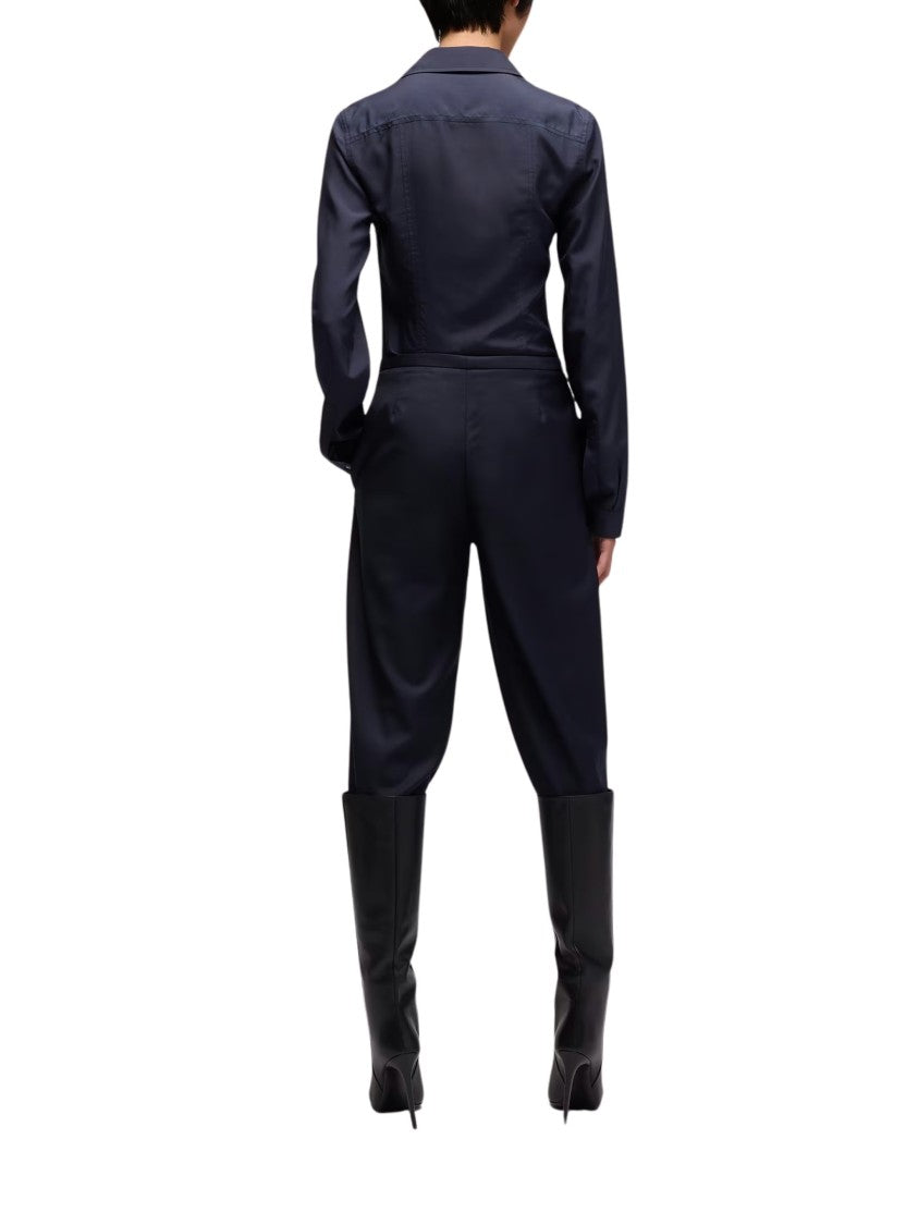 Gucci Dark Blue Silk Poplin Point-Collar Shirt