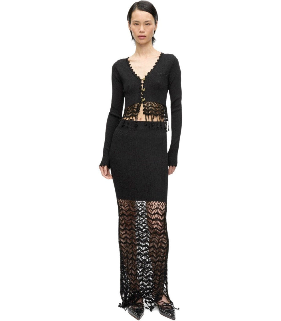 Ganni Black Crochet Cropped Cardigan